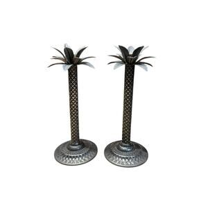 Candle Holders Set of 2 Studio Silversmiths Tropical Palm Tree Taper Beach